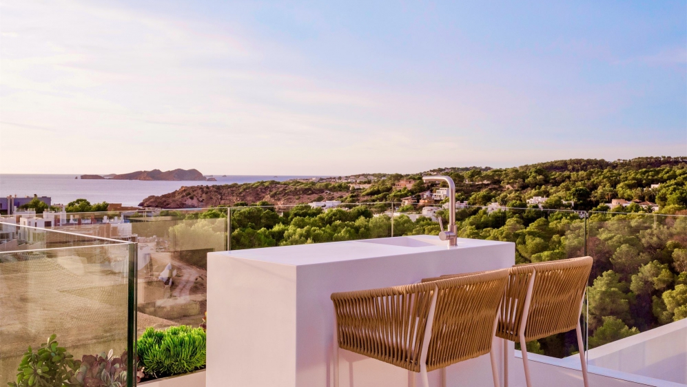 Stunning new Ibiza-style villa with sea views just a short stroll from the beach of Cala Tarida