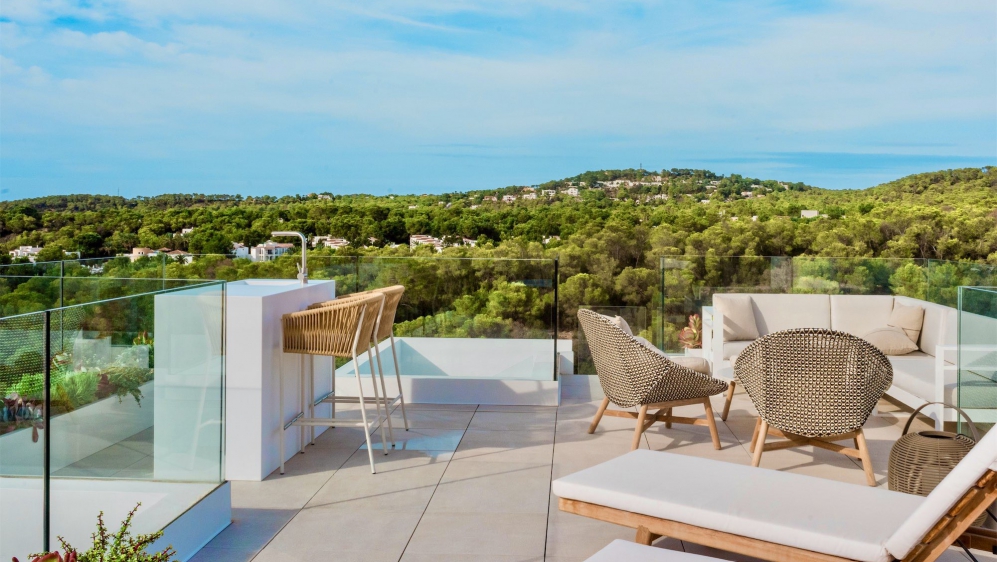 Stunning new Ibiza-style villa with sea views just a short stroll from the beach of Cala Tarida