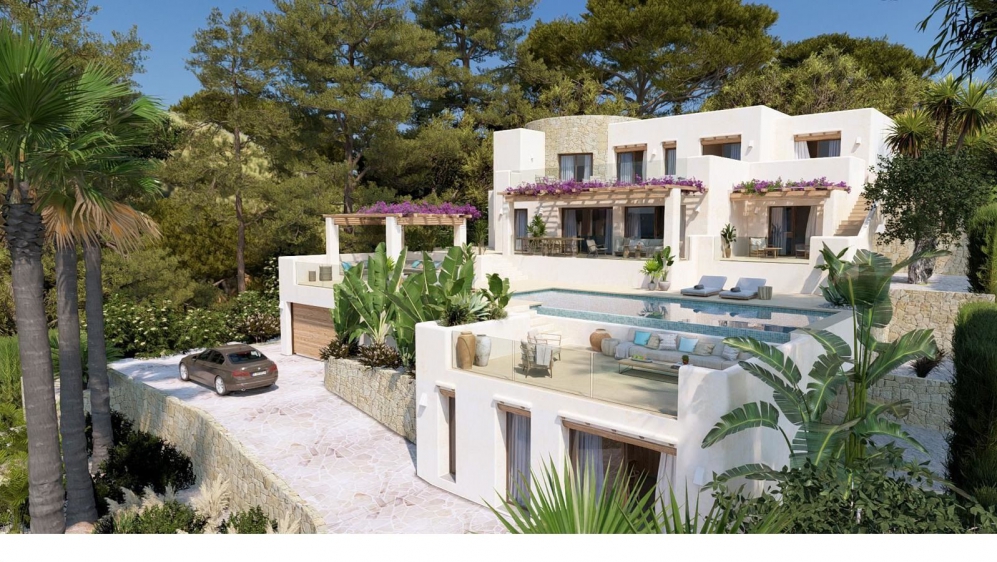 Exclusive high-end Ibiza-style villa with spectacular sea views in San Jaime, Moraira